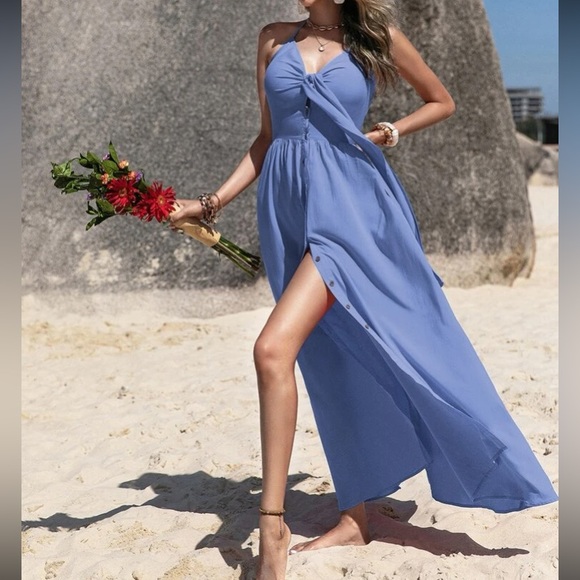 Boho tie front halter maxi dress - Picture 5 of 6